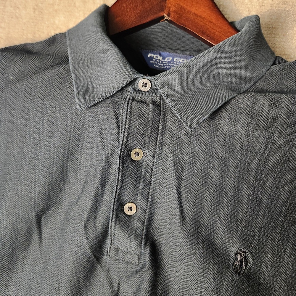 Polo Golf Ralph Lauren Mens Black Herringbone Pima Cotton Polo Shirt
